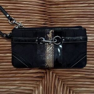 Coach Chic Vintage Black and Snakeskin Wristlet with Silver Detail